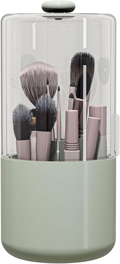 Makeup Brush Holder with Dustproof Cover, Sage Green by Zufudo