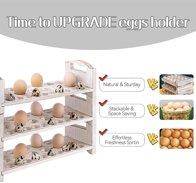 Wooden Egg Holder 2 Layer Fresh Egg Rack Holders Countertop Stackable Quail Egg - Image 4