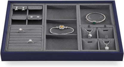 Dark Blue Jewelry Display Tray Ring Necklace Earring Bangle Organizer - Image 3