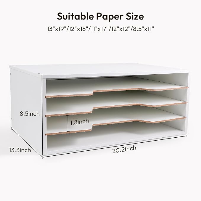 12x18 Construction Paper Organizer, 4-Tiers Paper Storage Shelf, Wooden Desk - Image 2