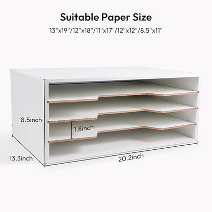 12x18 Construction Paper Organizer, 4-Tiers Paper Storage Shelf, Wooden Desk - Image 2