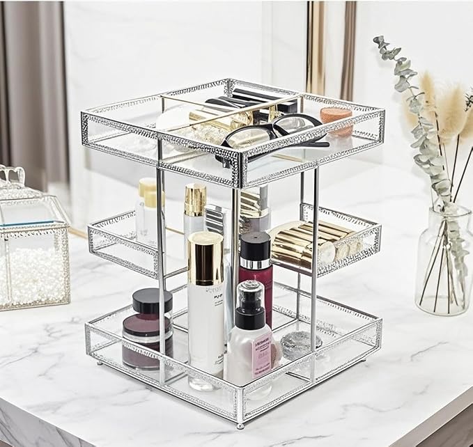 Hersoo 360 Degree Rotation Cosmetic Organizer -Premium Makeup Storage by UniqueHandmadeGlassBeautyDisplayfromHersoo