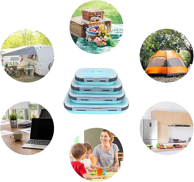 Set of 4 Collapsible Foldable Silicone Food Storage Containers, Ktichen - Image 6
