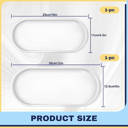 2 Pieces Silicone Shatterproof Bathroom Vanity Tray, 9.8" & 11.8" Oval White - Image 2