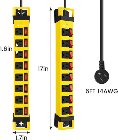 Heavy Duty Power Strip with Individual Switches, 8 Outlets 14 Gauge Industrial - Image 7