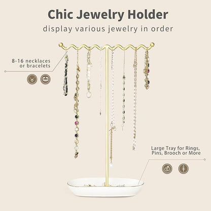 Elegant Jewelry Holder Stand: Metal Tree & Ceramic Tray Organizer - Image 5