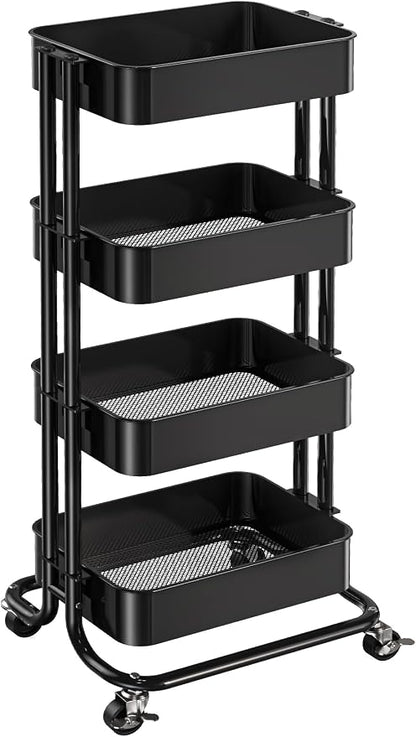 Pipishell 4 Tier Metal Rolling Utility Cart, Heavy-Duty Storage Rolling Cart by Pipishell