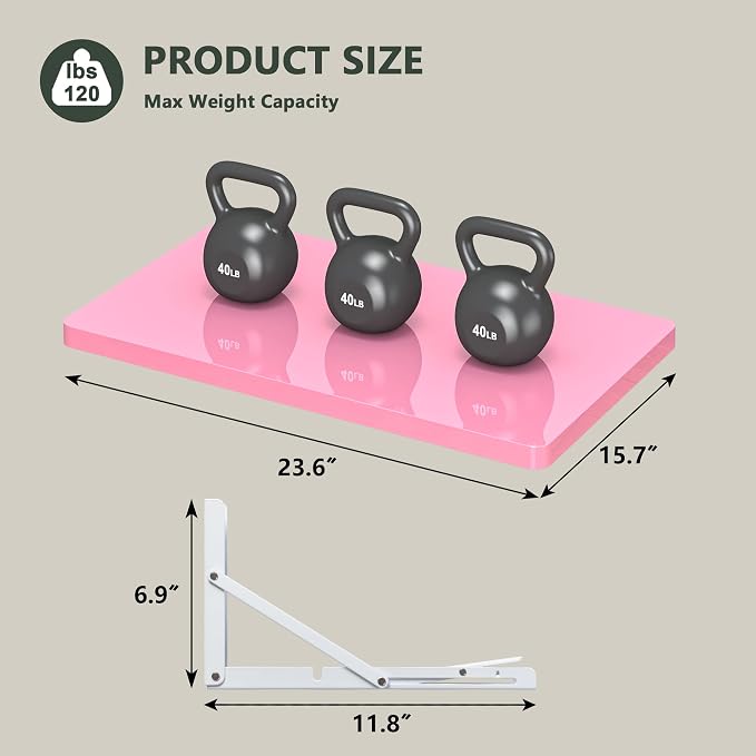 Clikuutory Pink Wall Mounted High Gloss Folding Table, Wall Desk Fold Down - Image 2
