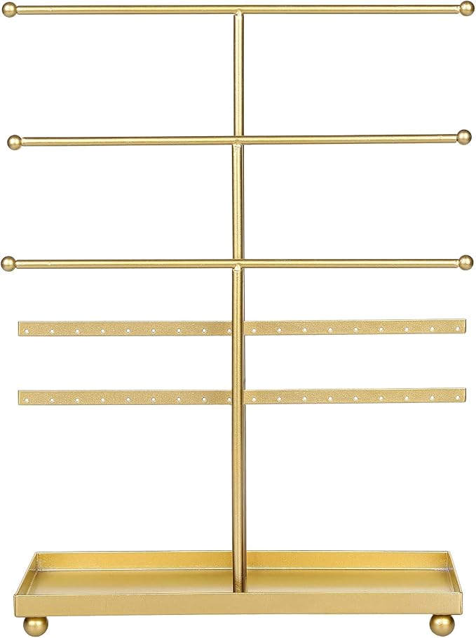 MyGift 5-Tier Gold Metal Jewelry Organizer Stand - Image 7