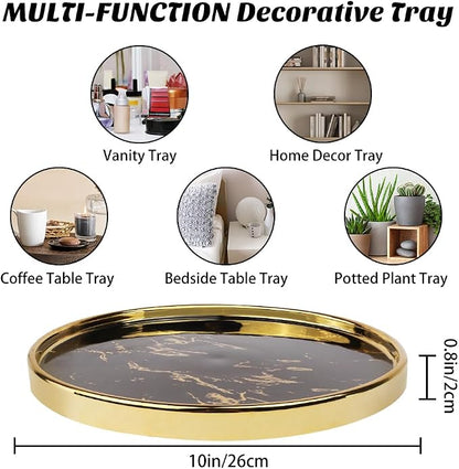 Black Vanity Tray Round Bathroom Decorative Tray - Image 4