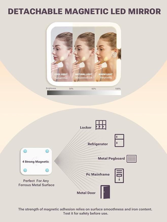 Qislee Makeup Box with Double Drawers and Four Trays, Detachable Lighted Mirror - Image 2