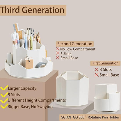 Pencil Pen Holder for Desk, 9 Slots 360 Degree Rotating Desk Organizer - Image 3
