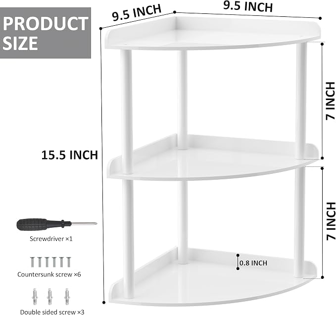 3 Tier Acrylic Corner Shelf Organizer Storage 9.5x9.5x15.7 Inch, Study Room - Image 3