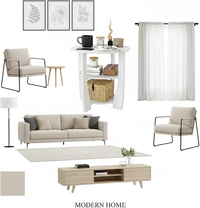 White Round Side Table, 3-Tier End Table - Image 6