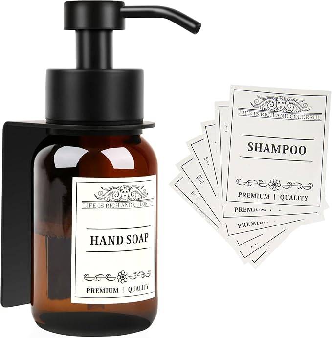 Glass Soap Dispenser with Pump and Wall Mount Holder, 8.5 Oz Shampoo and by NOBTOU