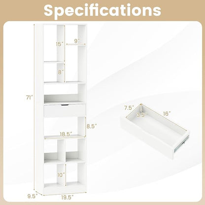 Giantex 71" Bookcase with Drawer Set of 2, Tall Freestanding Bookshelf with 10 - Image 3