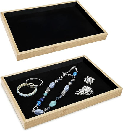 MOOCA 2 Pcs Bamboo Jewelry Display Tray, Presentation Tray, Organizer by Mooca