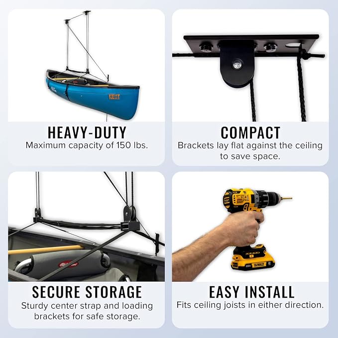 StoreYourBoard Ladder Storage Ceiling Pulley System, Garage Mount Hoist - Image 3