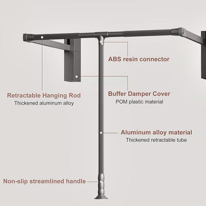 Pull Down Closet Rod for Hanging Clothes, Retractable Wardrobe Hanger for - Image 4