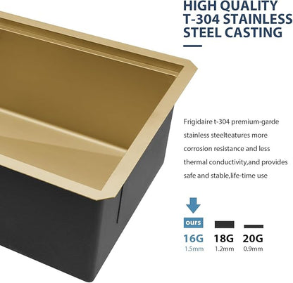 Lordear Gold Undermount Kitchen Sink 33" x 19" Stainless Steel Sinks 16 Gauge - Image 5