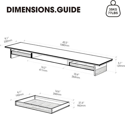 Fenge Dual Monitor Stand with Drawer, 42.5 Inch Large Monitor Riser with - Image 5