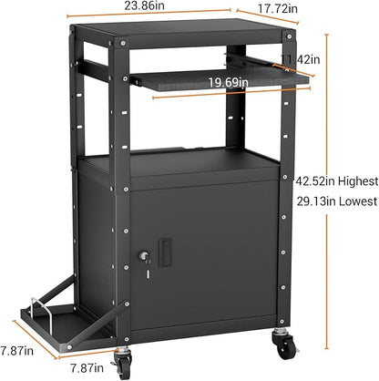 Mobile AV Cart with Side Shelves, Rolling Computer Cart Height Adjustable - Image 2
