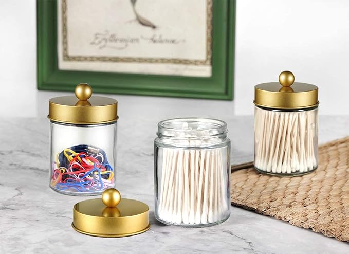 Amolliar 6Pc Apothecary Jars Bathroom Vanity Organizer- Rustic Farmhouse Decor - Image 6