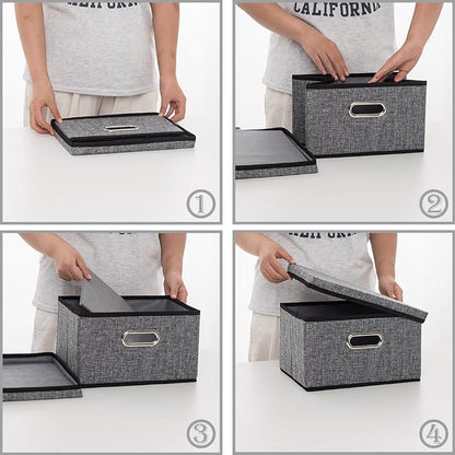 PRANDOM Storage Bins with Lids Linen Fabric Foldable Storage Boxes Organizer - Image 5