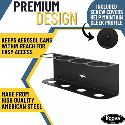 Koova 4 Aerosol Spray Can Holder | Easy Install Wall Mount | Heavy-Duty Powder - Image 2