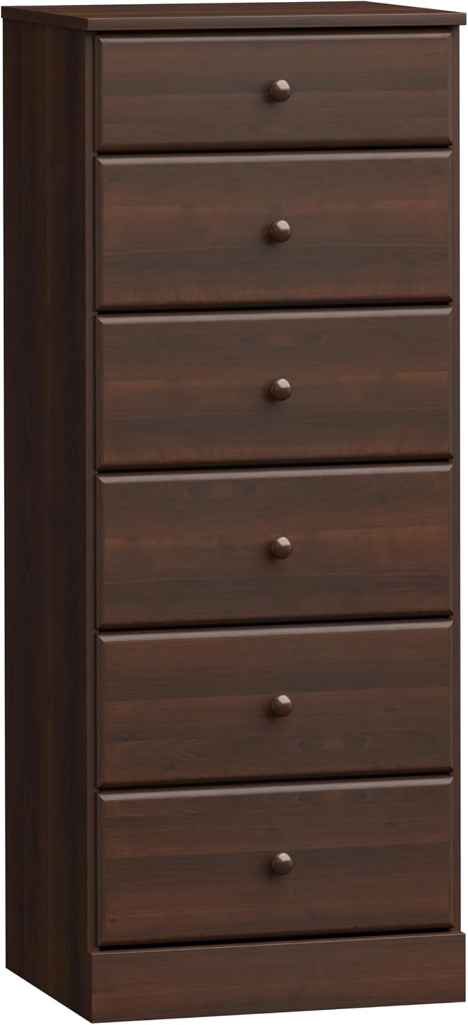 Prepac Astrid Tall Brown Dresser: 16.5"D x 19.75"W x 50"H, 6-Drawer Chest by PREPACRTASTORAGEFURNITURE