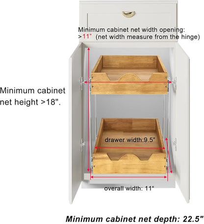 DINDON 2 Tier Pull Out Cabinet Organizer Double Tier Slide Out Wood Drawer - Image 3