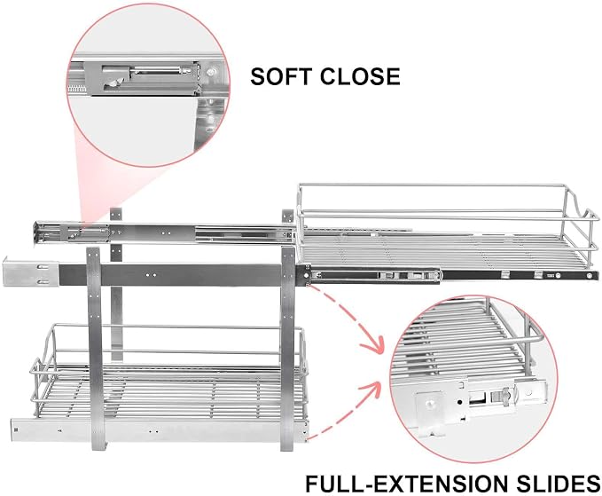 Pull Out Cabinet Organizer, 2 Tier Soft Close Slide Out Drawer - Image 5