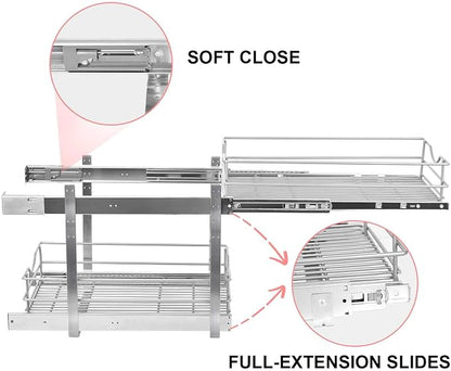 Pull Out Cabinet Organizer, 2 Tier Soft Close Slide Out Drawer - Image 5
