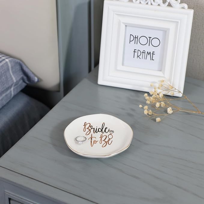 Wedding Ring Dish For Bride-Bride To Be Jewelry Dish Tray-Ceramic White - Image 5