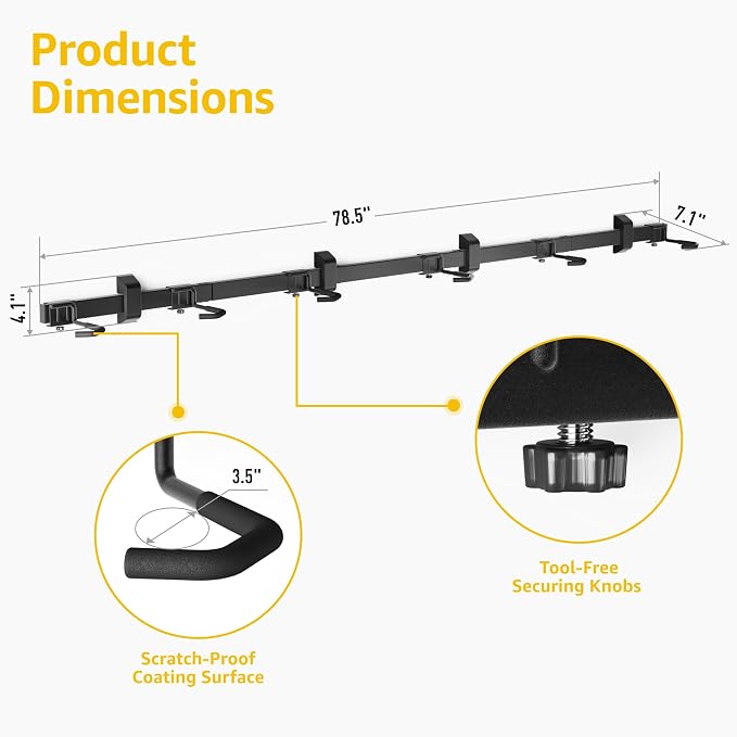 monTEK Enhanced Garage Bike Rack, Adjustable 6 Bike Hangers - Image 5