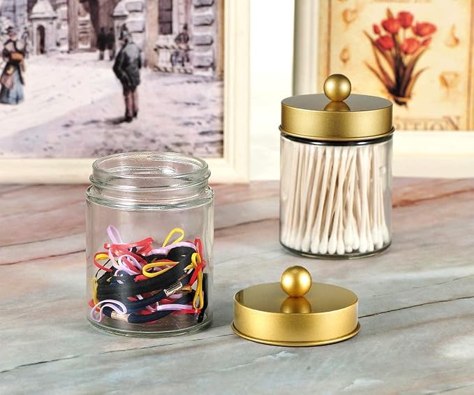 Amolliar 6Pc Apothecary Jars Bathroom Vanity Organizer- Rustic Farmhouse Decor - Image 7