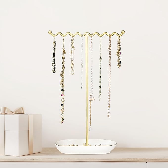 Elegant Jewelry Holder Stand: Metal Tree & Ceramic Tray Organizer - Image 2