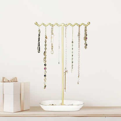 Elegant Jewelry Holder Stand: Metal Tree & Ceramic Tray Organizer - Image 2
