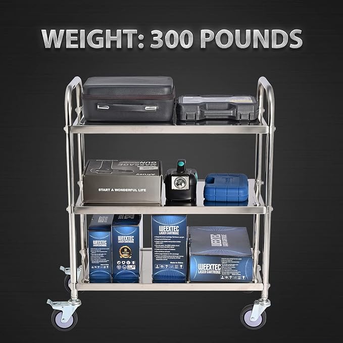 3 Shelf Stainless Steel Cart, 420 lbs, 1MM Thick, Serving - Image 7