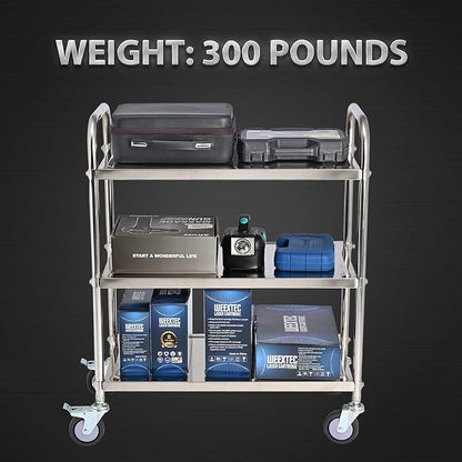 3 Shelf Stainless Steel Cart, 420 lbs, 1MM Thick, Serving - Image 7