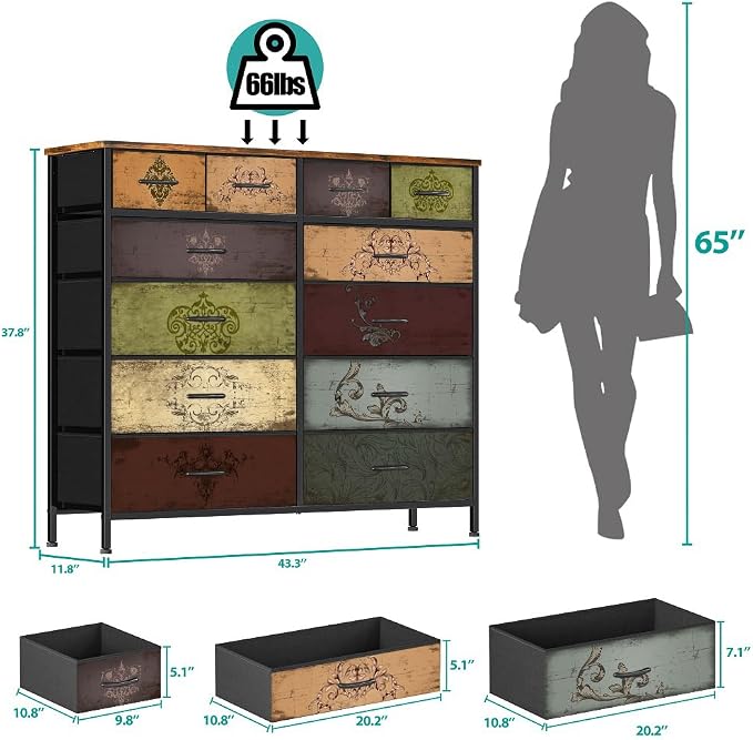 Dresser for Bedroom with 12 Drawers, Tall Fabric Drawer Dresser, Chest of - Image 3