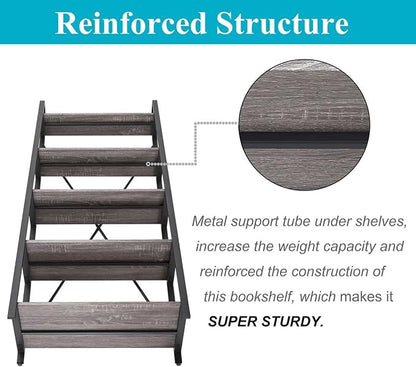 BON AUGURE 5-Tier Ladder Shelf, Industrial Leaning Bookcase, Wood and Metal - Image 5