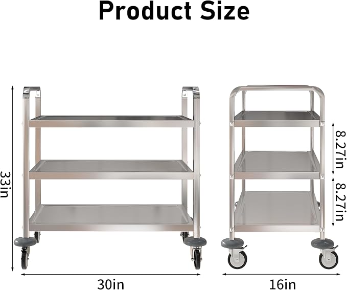 uyoyous 3 Tier Stainless Steel Utility Cart Commercial Serving cart - Image 3