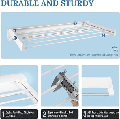 Wall Mounted Drying Rack, Foldable Wall Mount Laundry Rack Folding Indoor - Image 2