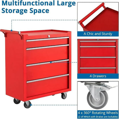 IDEALHOUSE Rolling Tool Chest, 4 Drawers Tool Storage Cabinet, Toolbox - Image 4