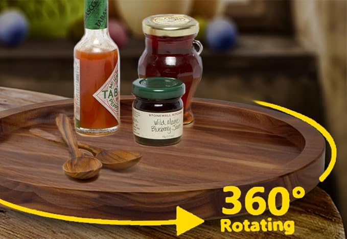 18" Acacia Wood Lazy Susan Organizer Kitchen Turntable - Image 5