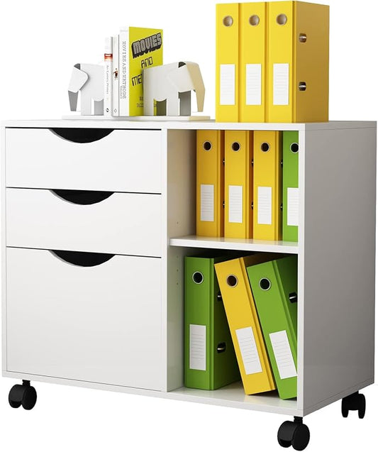 QDSSDECO 3-Drawer with Shelf Wood File Cabinet Mobile Lateral Filing Cabinet by QDSSDECO