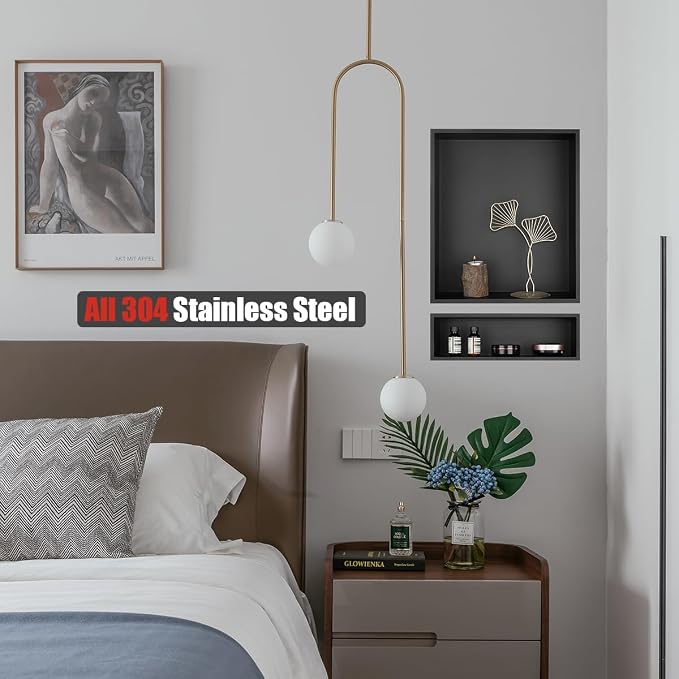 JQK Shower Niche No Tile Need, 304 Stainless Steel Recessed Shower Caddy - Image 3