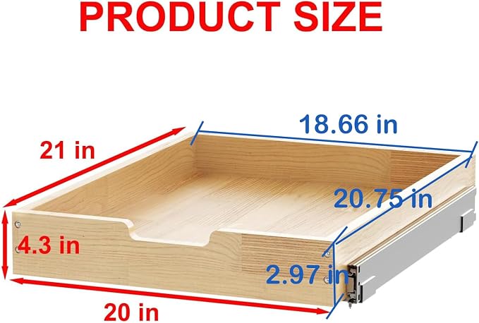 Wood Pull Out Cabinet Organizer 20" W x 21" D, Heavy-Duty Sliding Drawers - Image 2