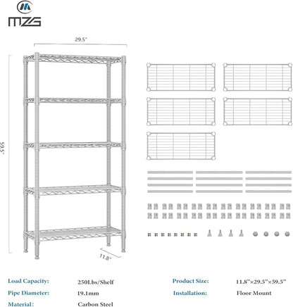 1250 lbs 5 Tier Shelf Metal Storage Shelves Wire Rack Closet Organizers - Image 3